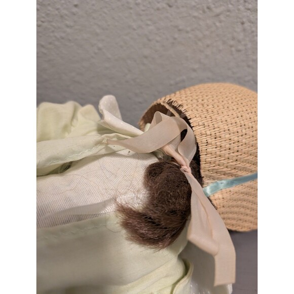 Vintage Porcelain Doll 16” Southern Belle Green Dress Straw Hat Victorian Style - Picture 2 of 10